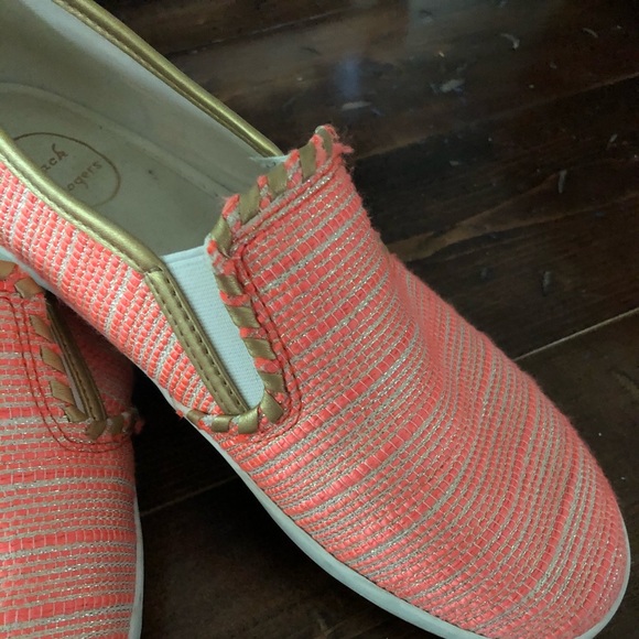 Jack Rogers orange and gold slip-on shoe. - Picture 2 of 3